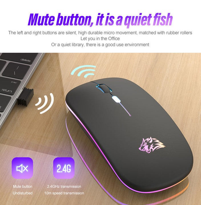 Rechargeable Wireless Mouse, LED Lights, Dual Mode 2.4GHz Bluetooth 5.0