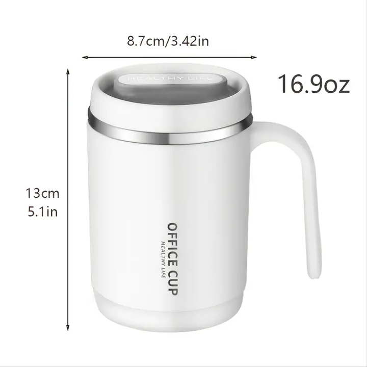 KD Insulated Coffee Cup, Mug with Lid & Straw, 500 mL Double Wall Stainless Steel, Travel Mug Tumbler with Handle, Thermal Coffee Tea Cup for Home, Office, Outdoor, Gift