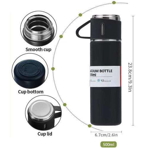  Vacuum Flask Set - Insulated Water Bottle3 Cups Gift