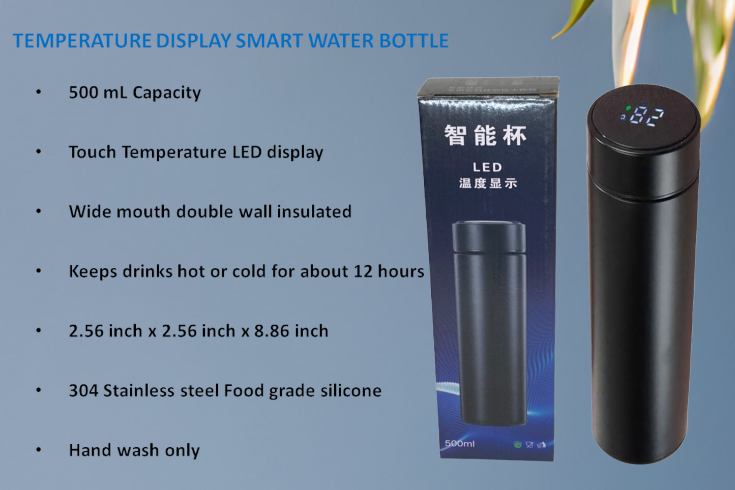 KD Double Wall Vacuum Flask, LED Temperature Display, 500 mL Stainless Steel Smart Water Bottle, Insulated, Coffee Mug, Tea Thermos